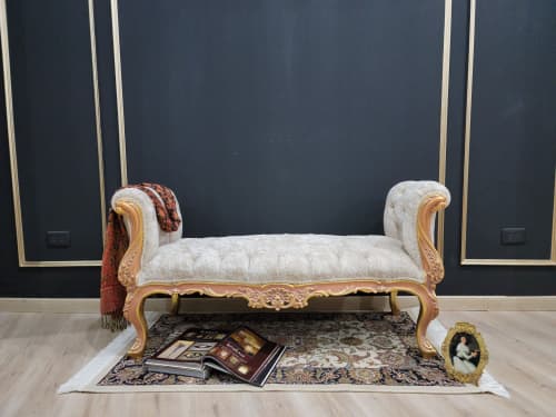 French Style Chaise Lounge Aged Gold Leaf Frame Hand Carv by