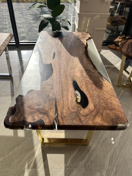Dining Table - Epoxy Resin Table - Walnut Table | Tables by Tinella Collection. Item made of wood with metal works with contemporary & country & farmhouse style
