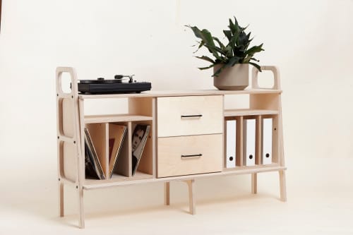 Record player stand, Media cabinet, TV stand, media console | Storage by Plywood Project. Item made of birch wood works with minimalism & mid century modern style