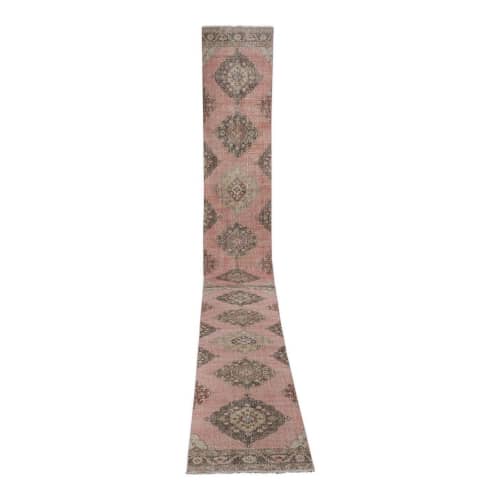 Distressed Extra Long Turkish Runner Rug - Vintage Oushak | Rugs by Vintage Pillows Store. Item made of cotton with fiber