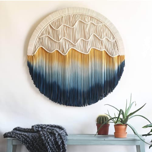 Circular Fiber Art Collection - SUNSET | Wall Hangings by Rianne Aarts / Teddy and Wool Studio. Item composed of cotton & fiber