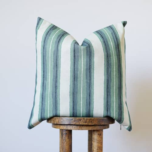 Grey & Blue Stripes Printed on Linen Pillow 20x20 | Pillows by Vantage Design