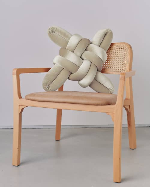 Ivory Velvet Knot Pillow | Pillows by Knots Studio