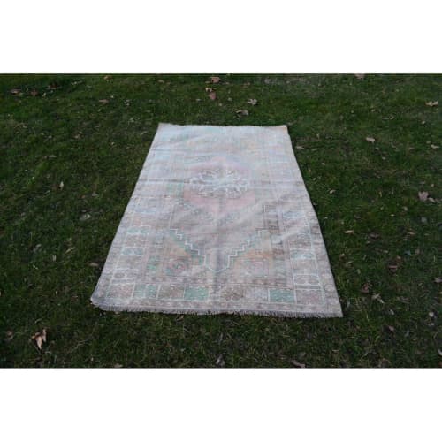 Vintage Faded Turkish Oushak Carpet Rug 3'6" X 6'3" | Area Rug in Rugs by Vintage Pillows Store. Item made of cotton with fiber