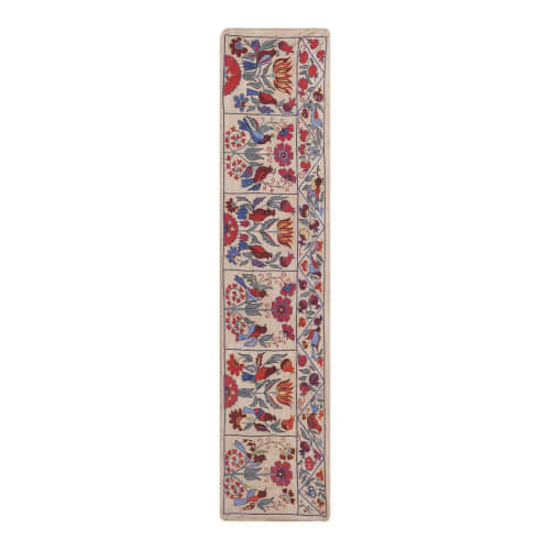 Handmade Bird Pictorial Silk Suzani Table Runner, Tribal Suz | Tablecloth in Linens & Bedding by Vintage Pillows Store
