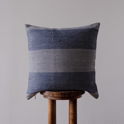 Navy & White Woven with Bold Stripes Pillow 20x20 | Pillows by Vantage Design