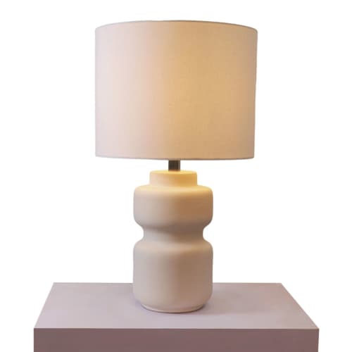 Waken Curve Table Lamp | Lamps by Home Blitz. Item made of cotton & ceramic compatible with contemporary style