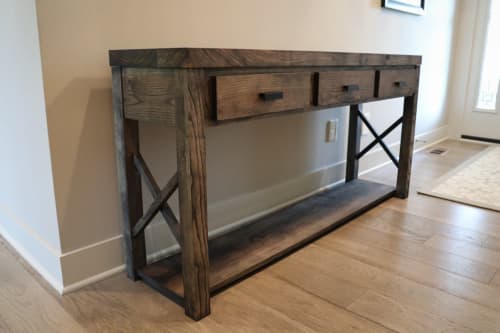 Stained Farmhouse Modern Style Ash Console Entry Table | Console Table in Tables by Hazel Oak Farms. Item composed of wood