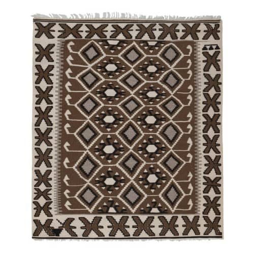 Vintage Turkish Kayseri Kilim Rug 3'10" X 4'7" | Area Rug in Rugs by Vintage Pillows Store. Item composed of wool and fiber