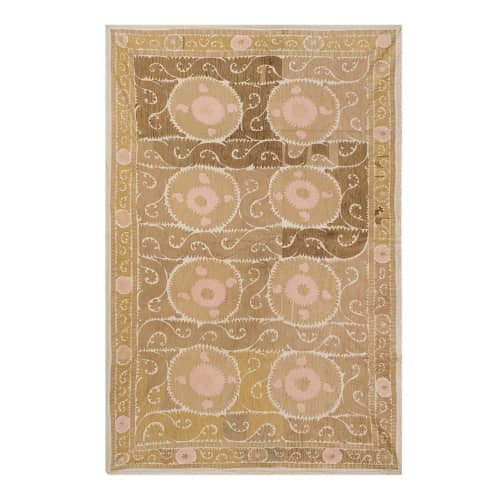 1960s Suzani From Samarkand Uzbekistan - Uzbek Bedspread 7'5 | Tablecloth in Linens & Bedding by Vintage Pillows Store