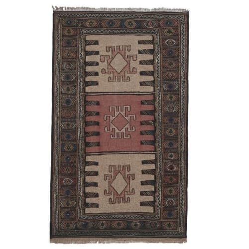 Handwoven Tribal Embroidery Tapestry Kelim, Wall Hanging Rug | Area Rug in Rugs by Vintage Pillows Store. Item composed of cotton and fiber