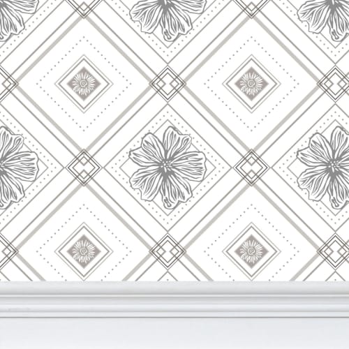 Trellis - Violet and Aster - Greyscale - Medium Print | Wallpaper in Wall Treatments by Sean Martorana. Item composed of paper