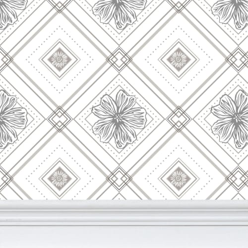 Trellis - Violet and Aster - Greyscale - Medium Print | Wallpaper in Wall Treatments by Sean Martorana. Item composed of paper