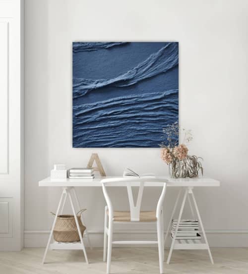 Navy blue 3d wall art minimalist textured canvas art navy | Mixed Media in Paintings by Berez Art. Item composed of canvas in minimalism or mid century modern style
