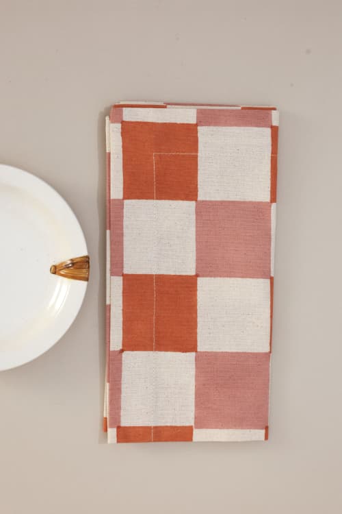 Blush Grid Block Print Napkins, Set of 4 | Linens & Bedding by Ninéh