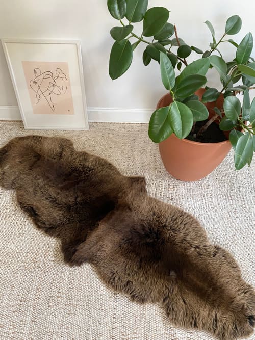 Vibrant Brown Double Sheepskin | Small Rug in Rugs by East Perry. Item made of fabric