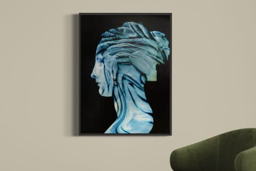 Stone Whisper – Abstract Blue Female Profile Painting | Mixed Media in Paintings by Dario Moschetta