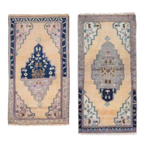 Front of Kitchen Sink Rug Hand Made Faded Mini Rug - a Pair | Small Rug in Rugs by Vintage Pillows Store. Item made of cotton with fiber