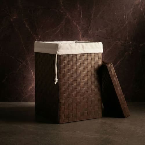 Vivaldi Woven Leather Laundry Hamper | Storage Basket in Storage by Rikan