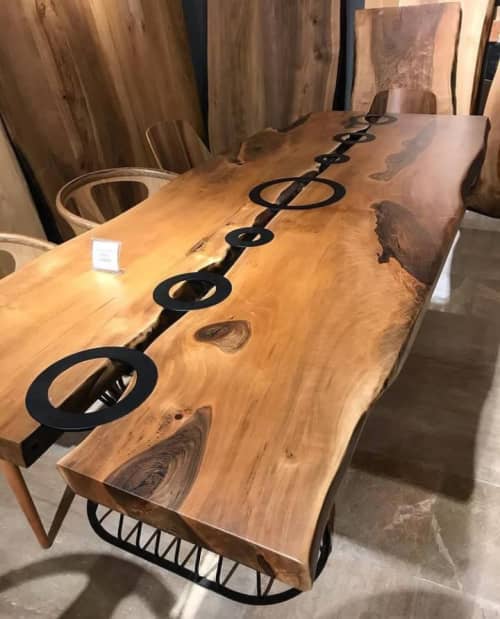 Custom Wood Table - Conference Room Table - Live Edge Table | Dining Table in Tables by Tinella Collection. Item made of walnut & metal compatible with contemporary and art deco style