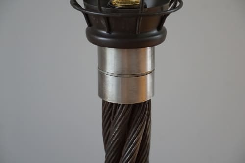 Reclaimed Ski Chairlift Cable Lamp | Upcycled Industrial Desk Lighting | Rustic Cabin Decor | Table Lamp in Lamps by industrial comfort. Item made of steel works with contemporary & country & farmhouse style