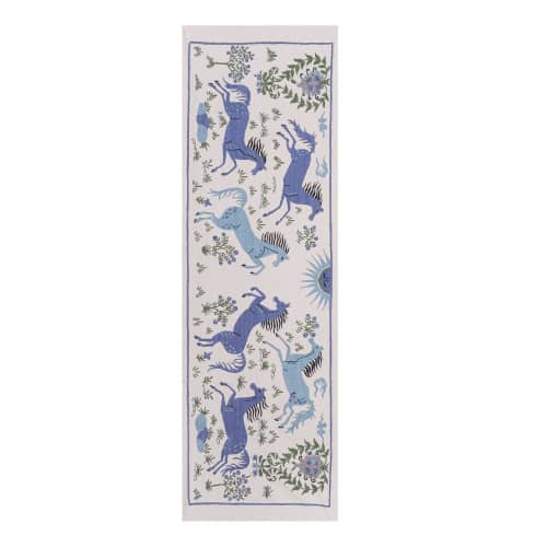 Colorful Uzbekistan Suzani Table Runner, Uzbek Blue Silk Emb | Tablecloth in Linens & Bedding by Vintage Pillows Store
