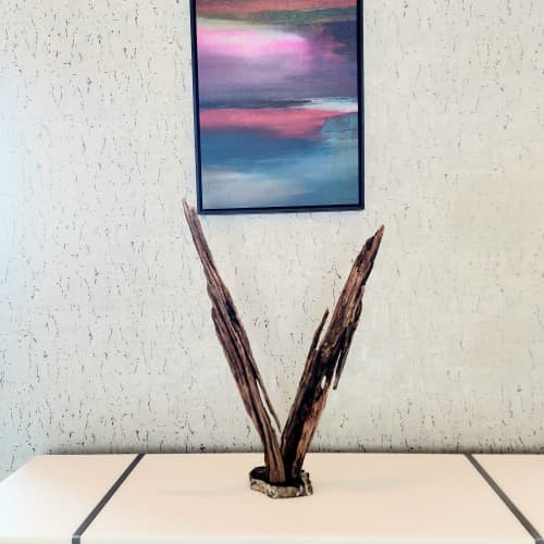 Rustic Driftwood Art Sculpture "Vision" Mounted on Marble | Sculptures by Sculptured By Nature  By John Walker. Item made of wood works with minimalism style