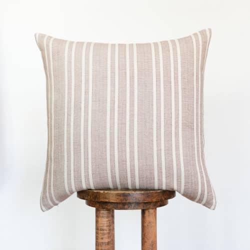 Brick Red & Cream Striped Linen Pillow 22x22 | Pillows by Vantage Design