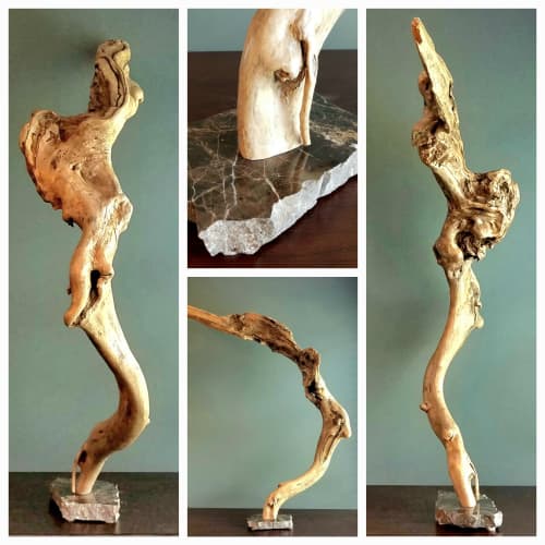 Driftwood Sculpture "Waft" with Marble Base | Sculptures by Sculptured By Nature  By John Walker. Item composed of wood and marble in minimalism style