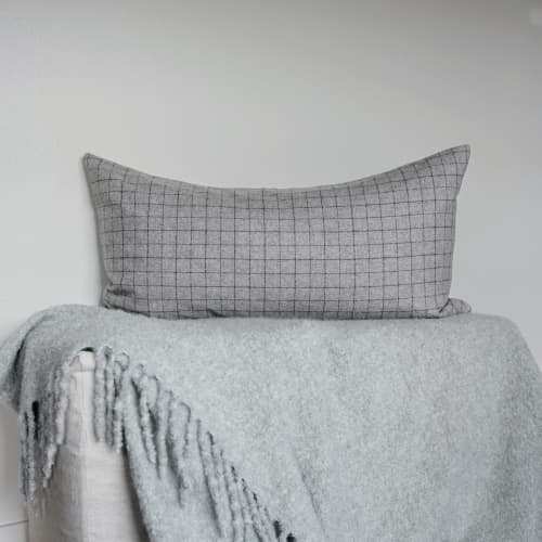 Grey & Brown Plaid Wool Pillow Set of 2  - 20x36 | Pillows by Vantage Design