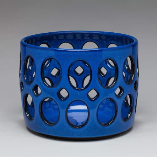 Cylindrical Oval Openwork Bowl - Midnight Blue | Decorative Objects by Lynne Meade