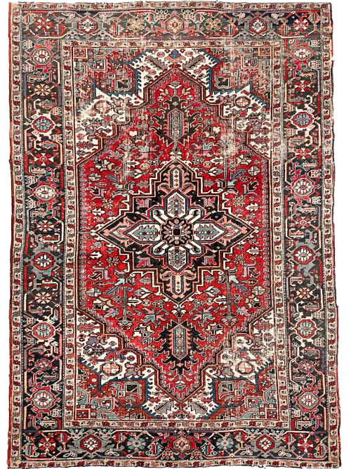 RARE Medium Size "Pocket" Heriz| Strawberry, Smokey Charcoal | Area Rug in Rugs by The Loom House. Item composed of fabric & fiber