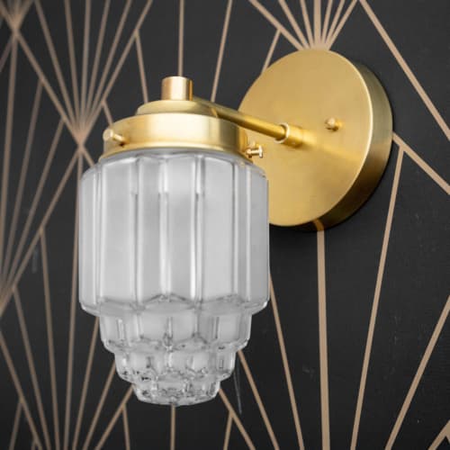 Wall Light Fixture - Art Deco Sconce - Model No. 6130 | Sconces by Peared Creation. Item composed of brass and glass