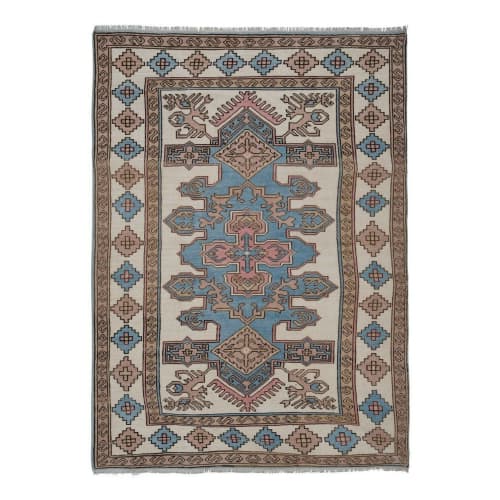 Handknotted Soft Blue and White Turkish Oushak Rug | Area Rug in Rugs by Vintage Pillows Store. Item made of cotton