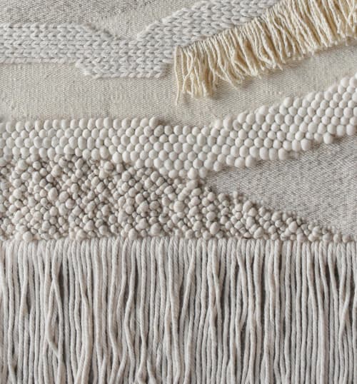 Handwoven Ivory Wool Wall Hanging, Textured Boho Fiber Art, Neutral Modern | Wall Hangings by Swiflo