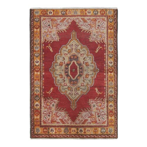 Vintage Burnt Orange Animal Turkish Rug Mat 3' X 4'4" | Area Rug in Rugs by Vintage Pillows Store. Item composed of wool and fiber