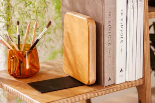 Wooden bookends, unique handmade book holders by Plywood Project