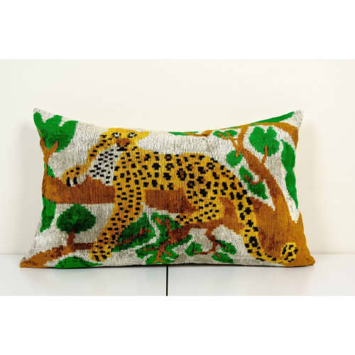 Ikat Velvet Pillow Cover, Tiger Silk Velvet Lumbar Pillow | Sham in Linens & Bedding by Vintage Pillows Store. Item made of cotton & fiber