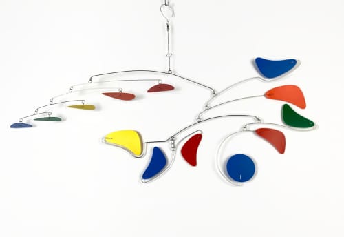 Hanging Mobile Mid Century Modern Rainbow in Serenity Style | Wall Sculpture in Wall Hangings by Skysetter Designs. Item made of metal compatible with mid century modern style