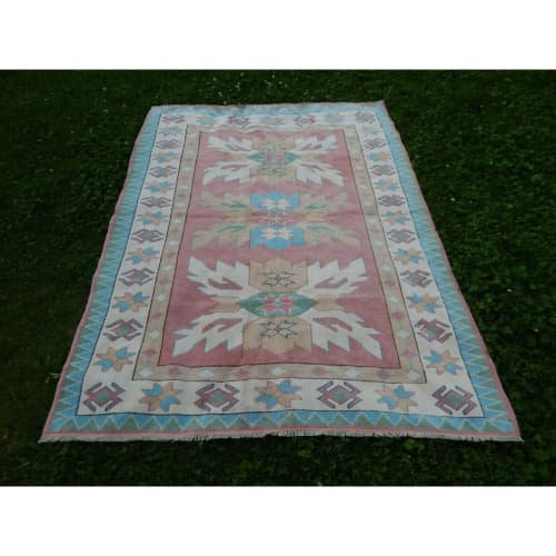 Vintage Turkish Oushak Rug With Soft Color Hand Knotted Rug | Area Rug in Rugs by Vintage Pillows Store. Item composed of cotton & fiber