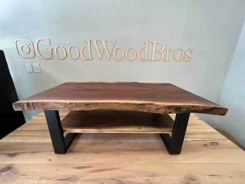 Walnut Coffee Table with Shelf | Tables by Good Wood Brothers. Item composed of walnut and metal in mid century modern style