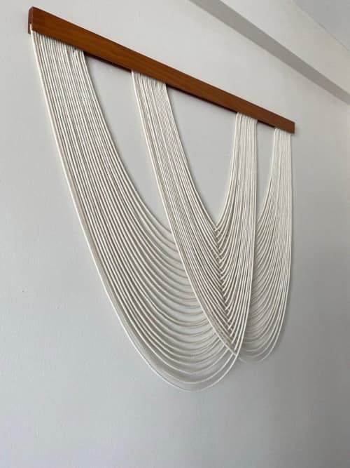 Macrame Wall Hanging Beige Cotton Fiber Art Large Boho Wall Decor Handmade Woven Tapestry Minimalist Textile Wall Art Wooden Home Decor | Wall Hangings by İnanç Yılmaz