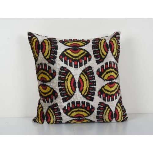 Silk Ikat Velvet Pillow, Silk Square Designer Cushion Cover, | Pillows by Vintage Pillows Store