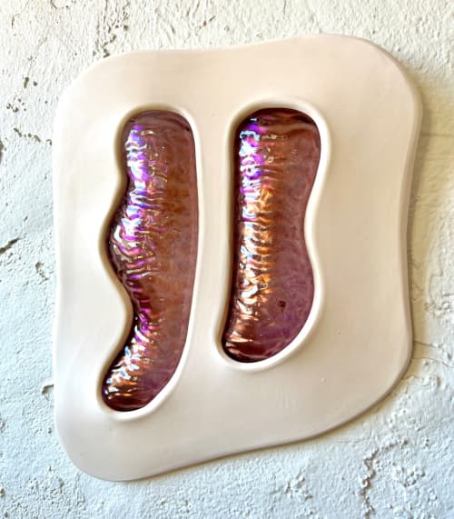 Pink And Gold Ripples | Wall Sculpture in Wall Hangings by Kelly Witmer. Item composed of ceramic and glass