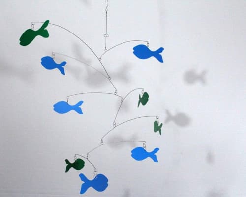 Fish Mobile USA in Blue and Green NURSERY ART | Wall Sculpture in Wall Hangings by Skysetter Designs. Item made of metal works with modern style