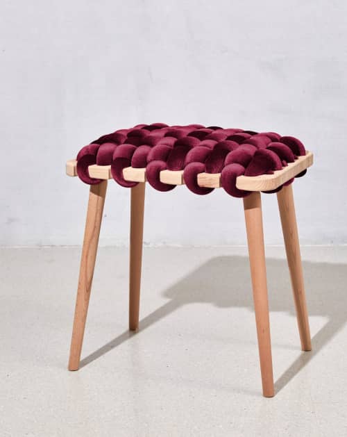 Purple Velvet Woven Stool | Chairs by Knots Studio. Item composed of wood & fabric