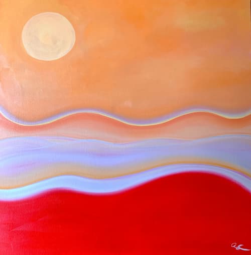 Flow State - 30x30" oil on canvas - Abstract Ocean and Sun | Oil And Acrylic Painting in Paintings by Amy Straley