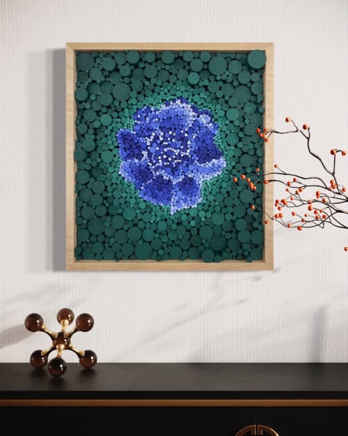 A Blue Peony | Wall Sculpture in Wall Hangings by StainsAndGrains. Item made of wood compatible with contemporary and industrial style