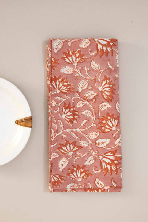 Blush Vines Block Print Napkins, Set of 4 | Linens & Bedding by Ninéh