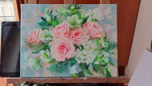 Bridal flowers oil painting original rose art, Custom weddin | Oil And Acrylic Painting in Paintings by Natart. Item made of canvas with synthetic